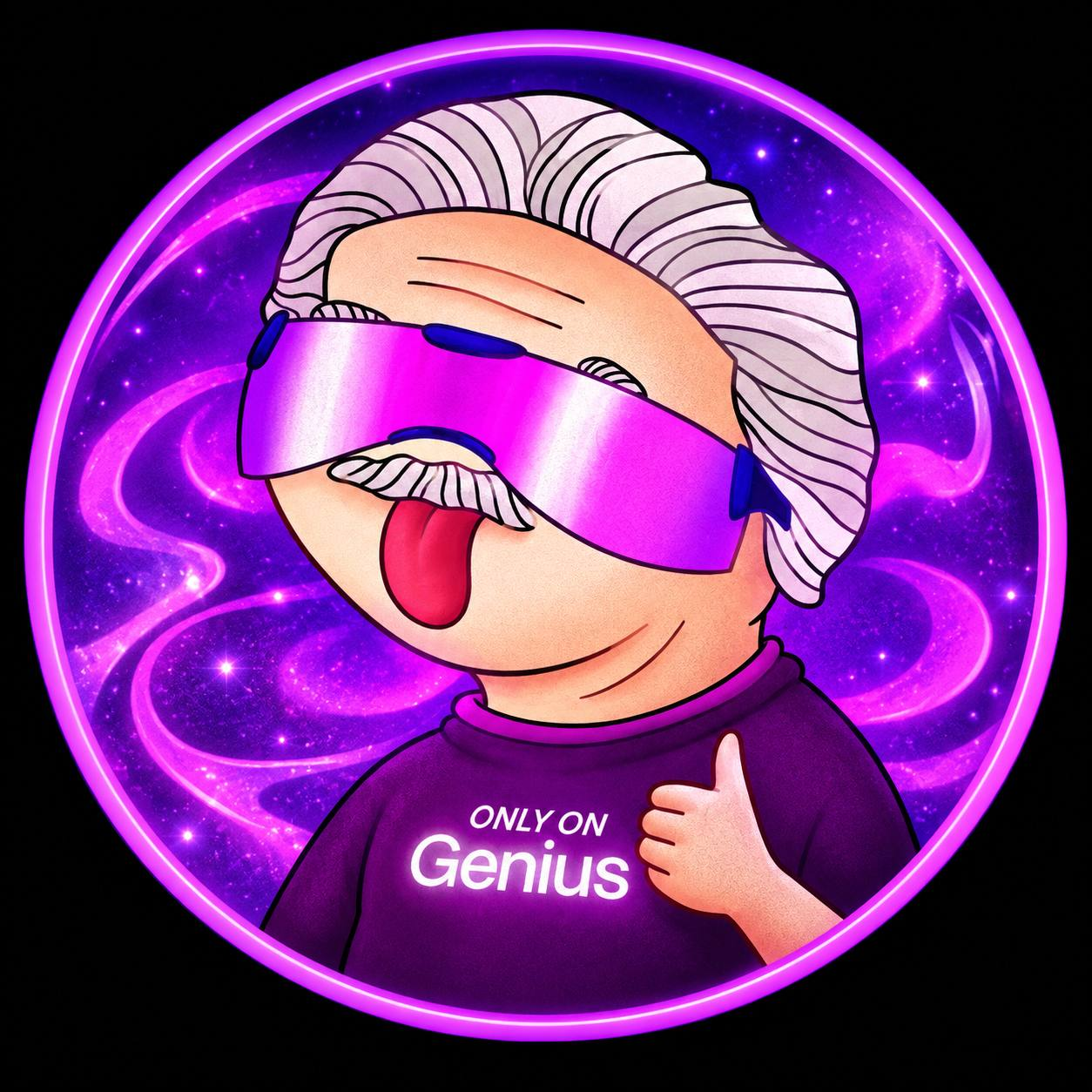 Einstein mascot wearing a neon visor